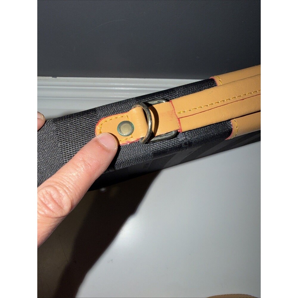 Vintage Purse Striped Briefcase Satchel Bag Canvas Handle Strap Black Tan - Picture 13 of 13